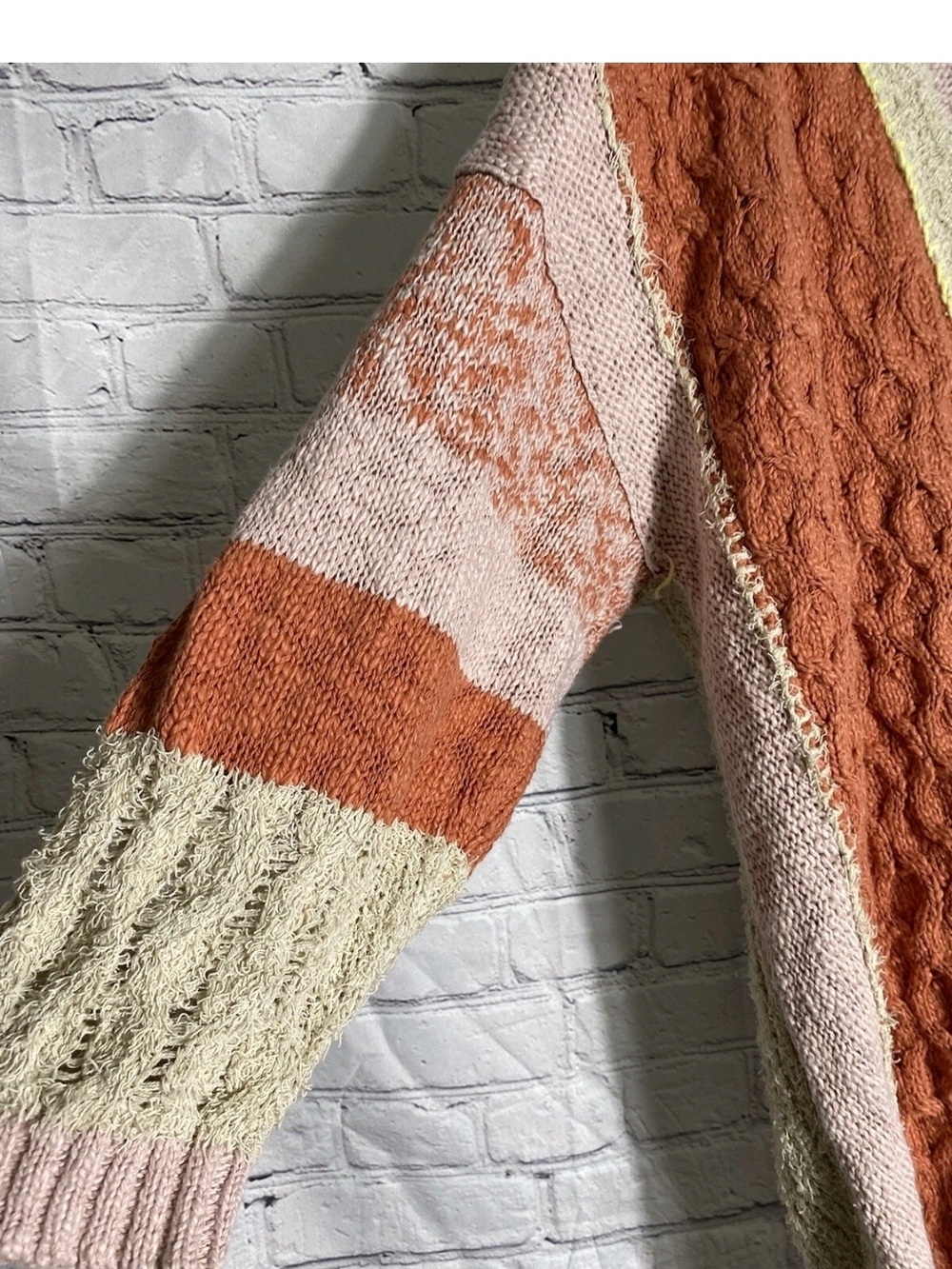 Free People Textured Colorblock Bouclé Cardigan in Cream, Rust & Yellow Oversize - Picture 5 of 6